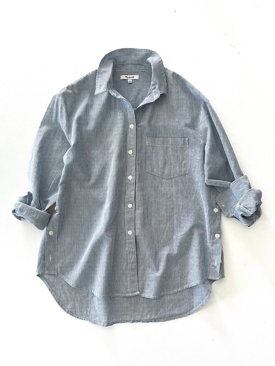 Madewell Tops - Madewell Side-button Ex-boyfriend Shirt in Blue Stripe Size Small